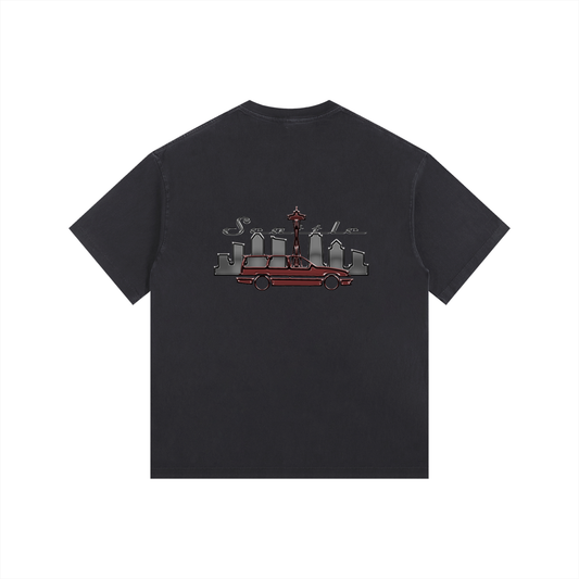 Cars and Swedish Meatballs Seattle Vintage Oversized Tee - Black